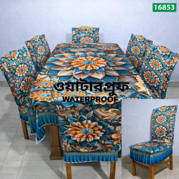 Premium 3D Dining Table & Chair Cover Set - ওয়াটারপ্রুফ ডিজিটাল প্রিন্ট ডাইনিং সেট